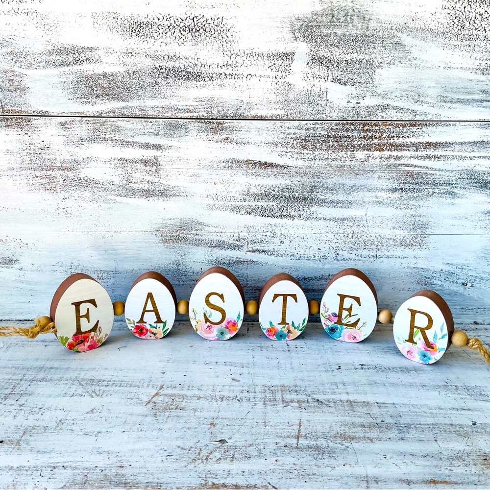 *Easter Egg Floral Wood Standing Sign